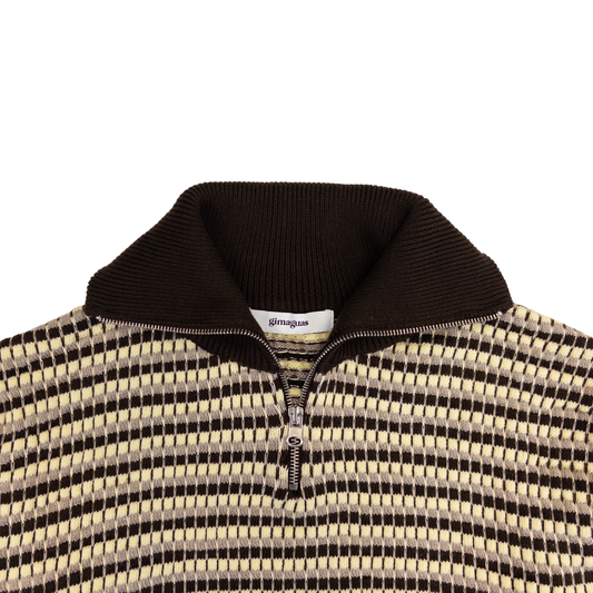 Gimaguas High Neck Zip Knit | M | Yellow & Brown