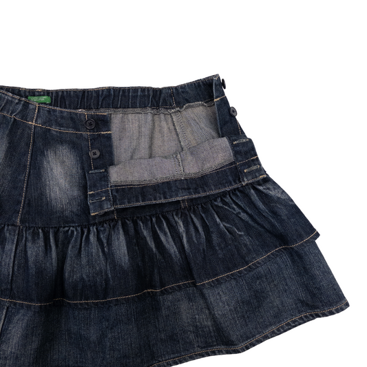 Benetton Pleated Denim Skirt | M | Dark Washed
