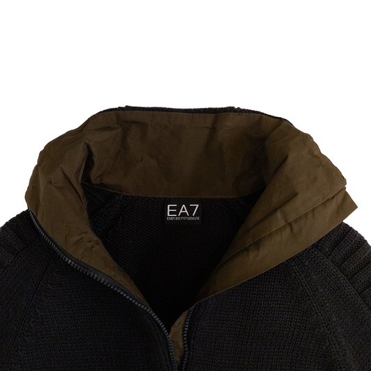 Emporio Armani High Neck Zip Knit | L | Dark Brown