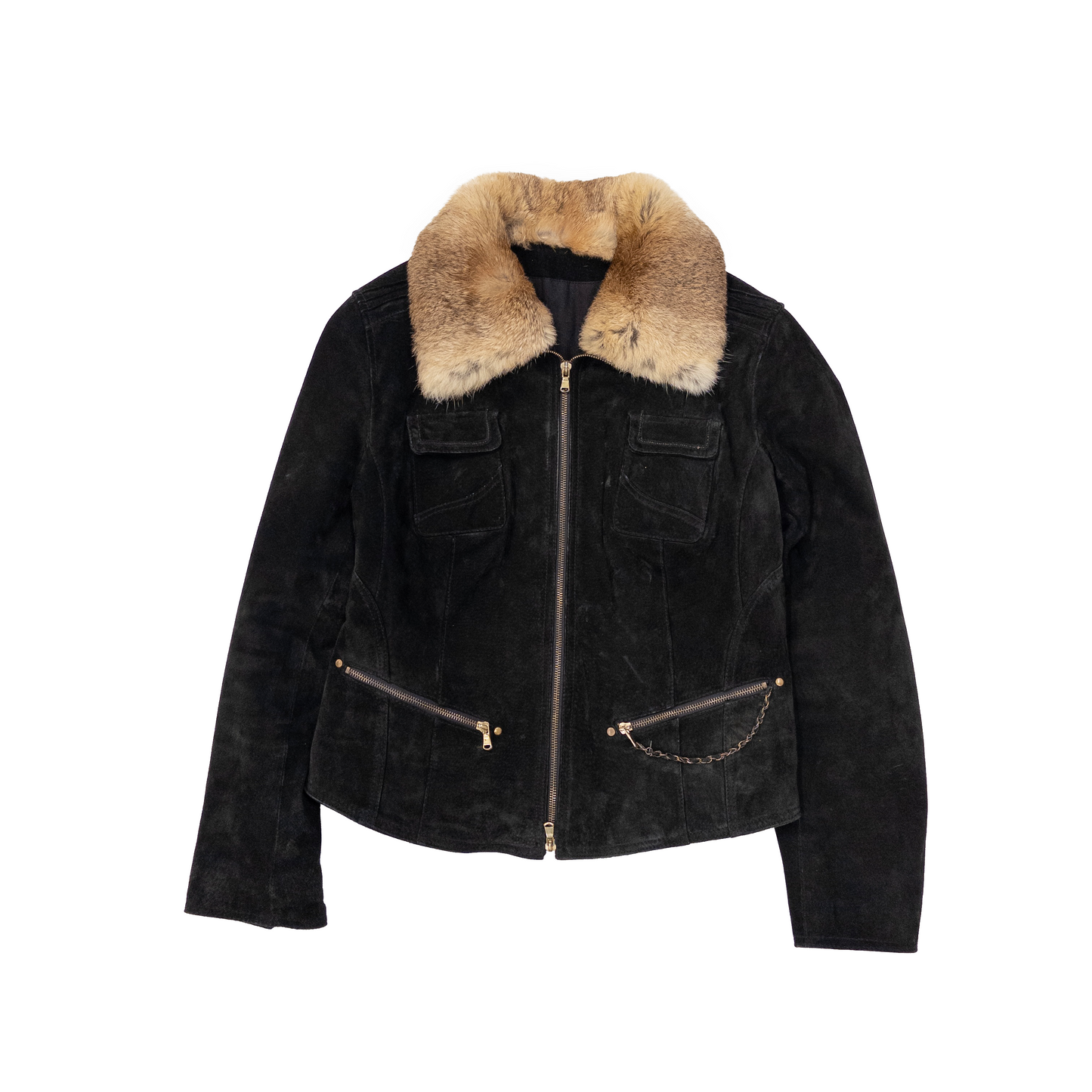 Genuine Suede Shearling Collar Jacket | Black