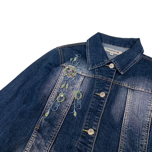 Obiettivo Industry Embroidered Denim Jacket | M-L | Mid Washed