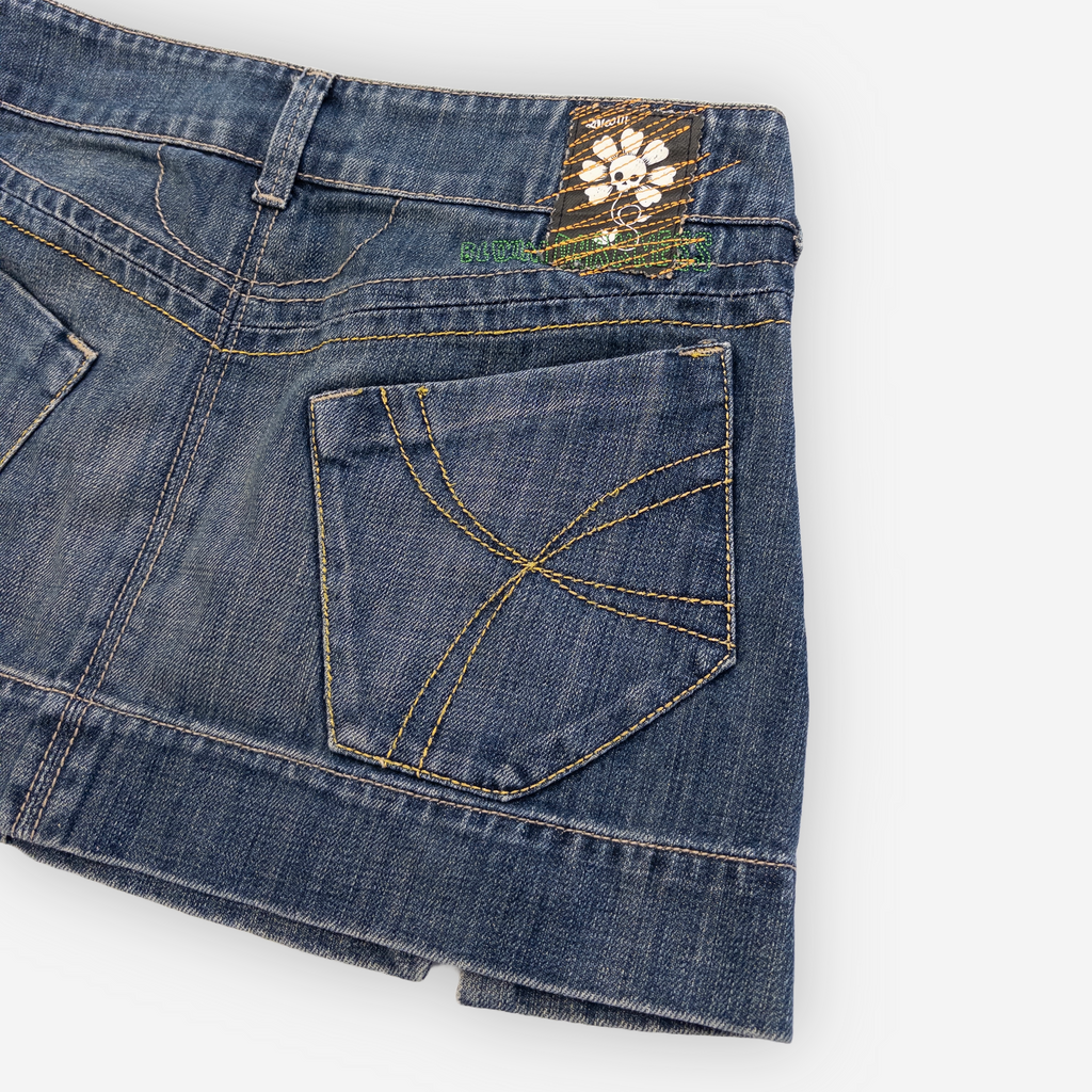 Bloom Darkness Mini Skirt | Mid Wash