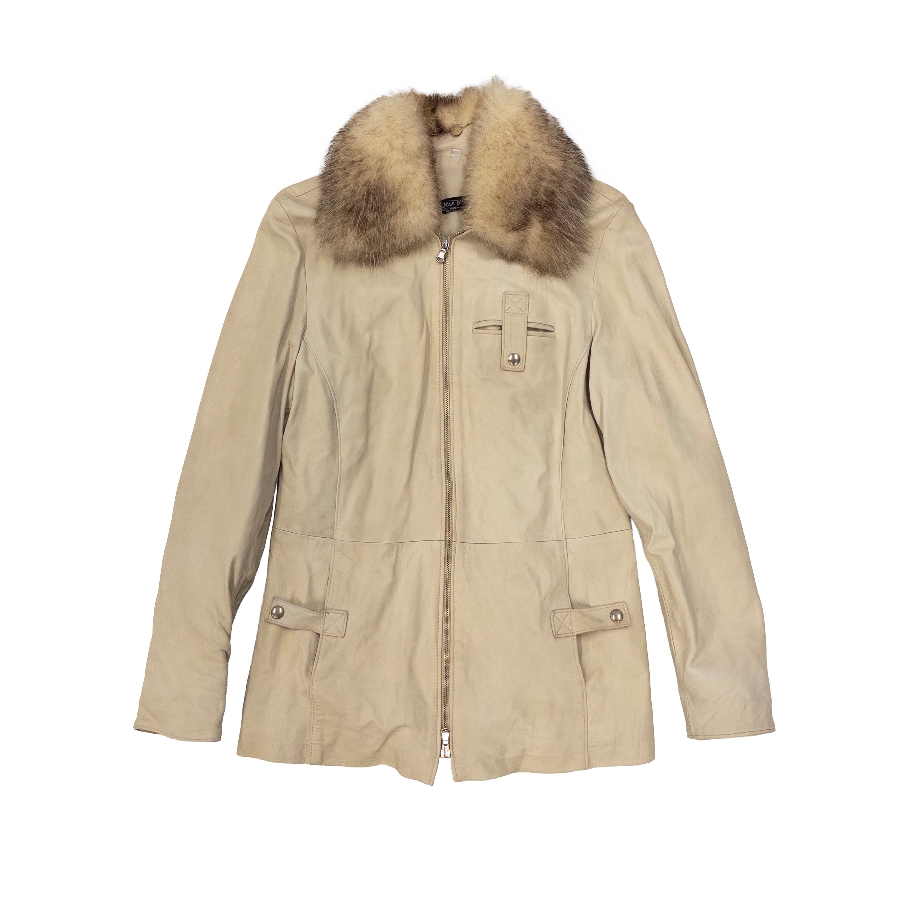 Genuine Leather Shearling Collar Jacket | Beige