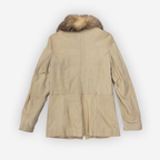 Genuine Leather Shearling Collar Jacket | Beige