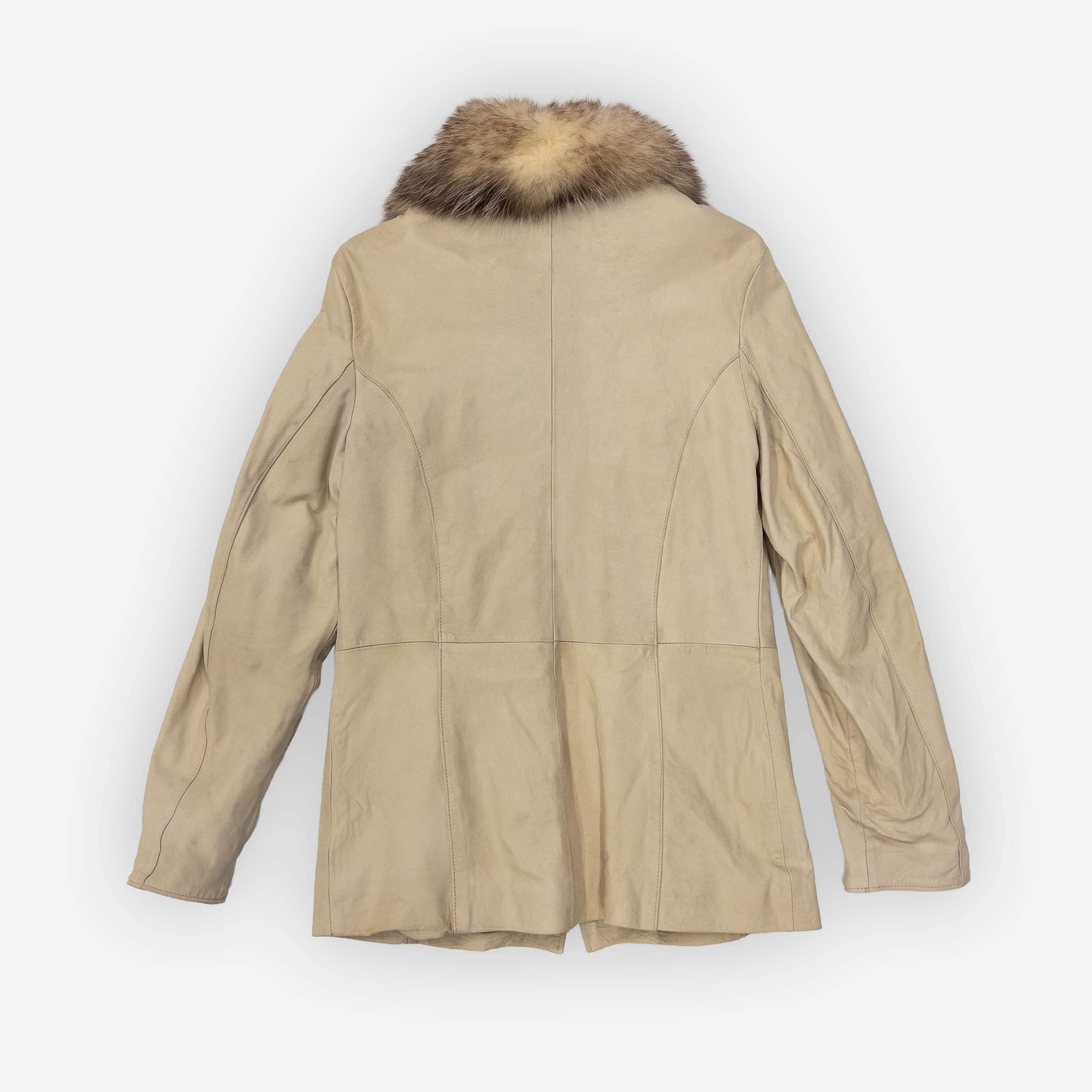 Genuine Leather Shearling Collar Jacket | Beige