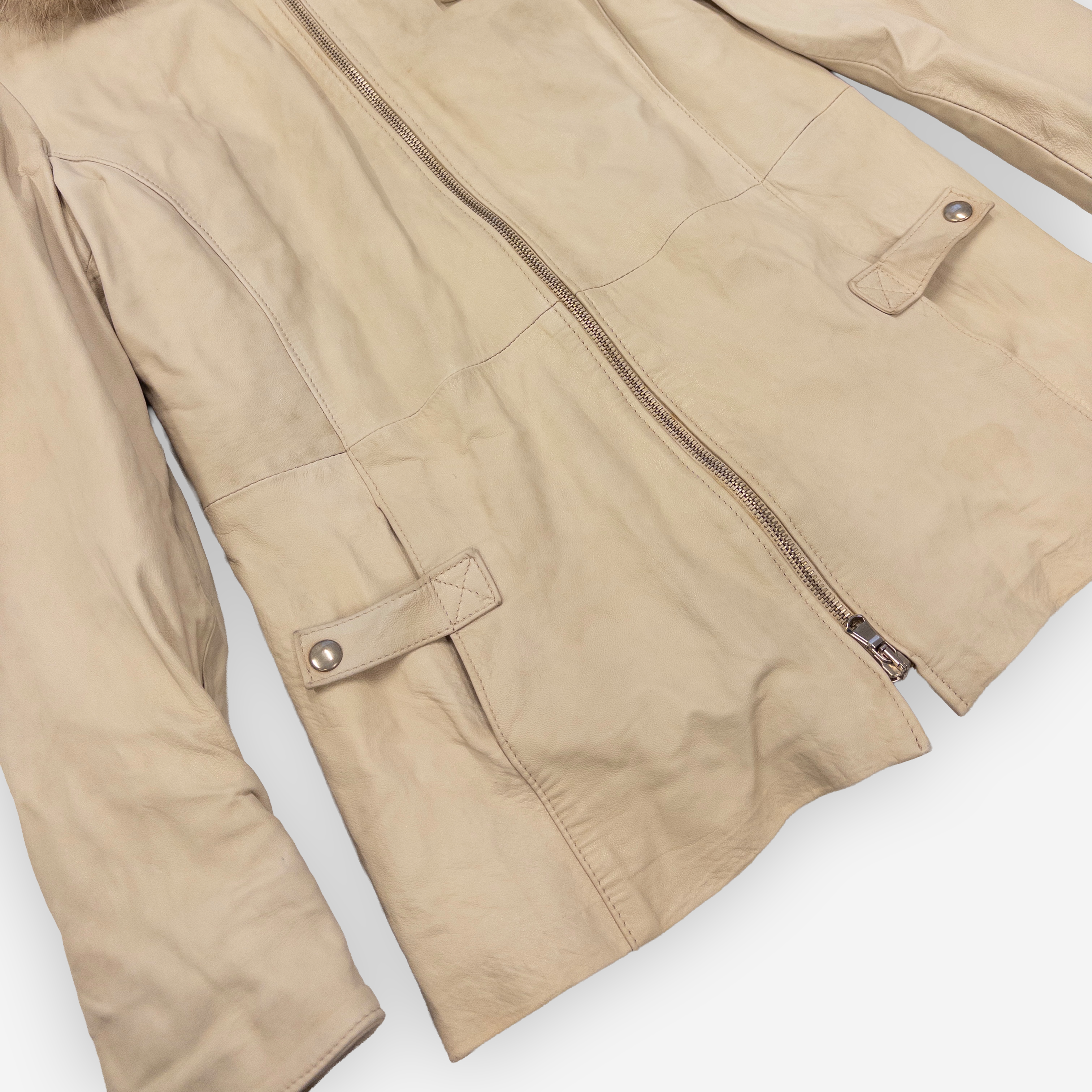 Genuine Leather Shearling Collar Jacket | Beige