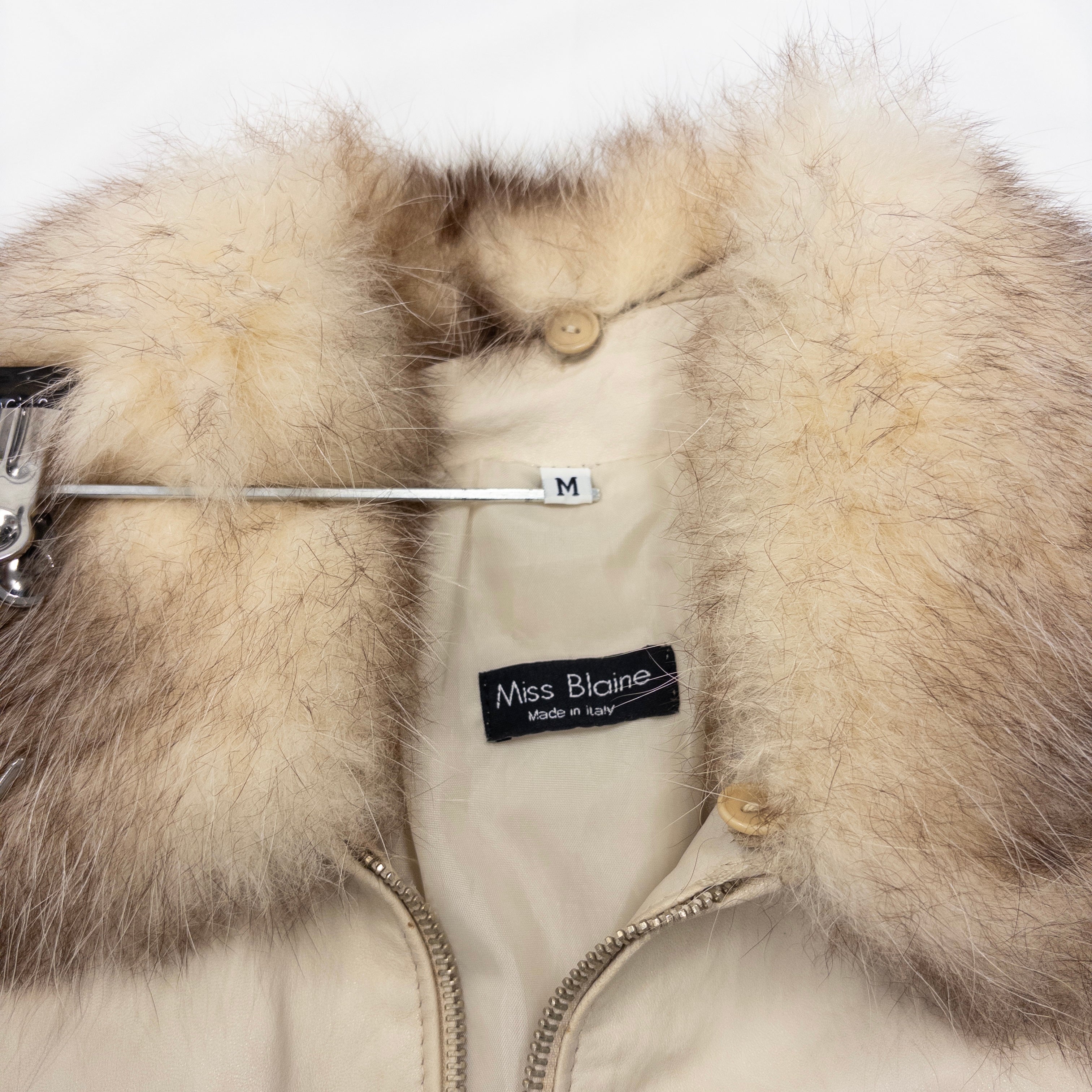 Genuine Leather Shearling Collar Jacket | Beige