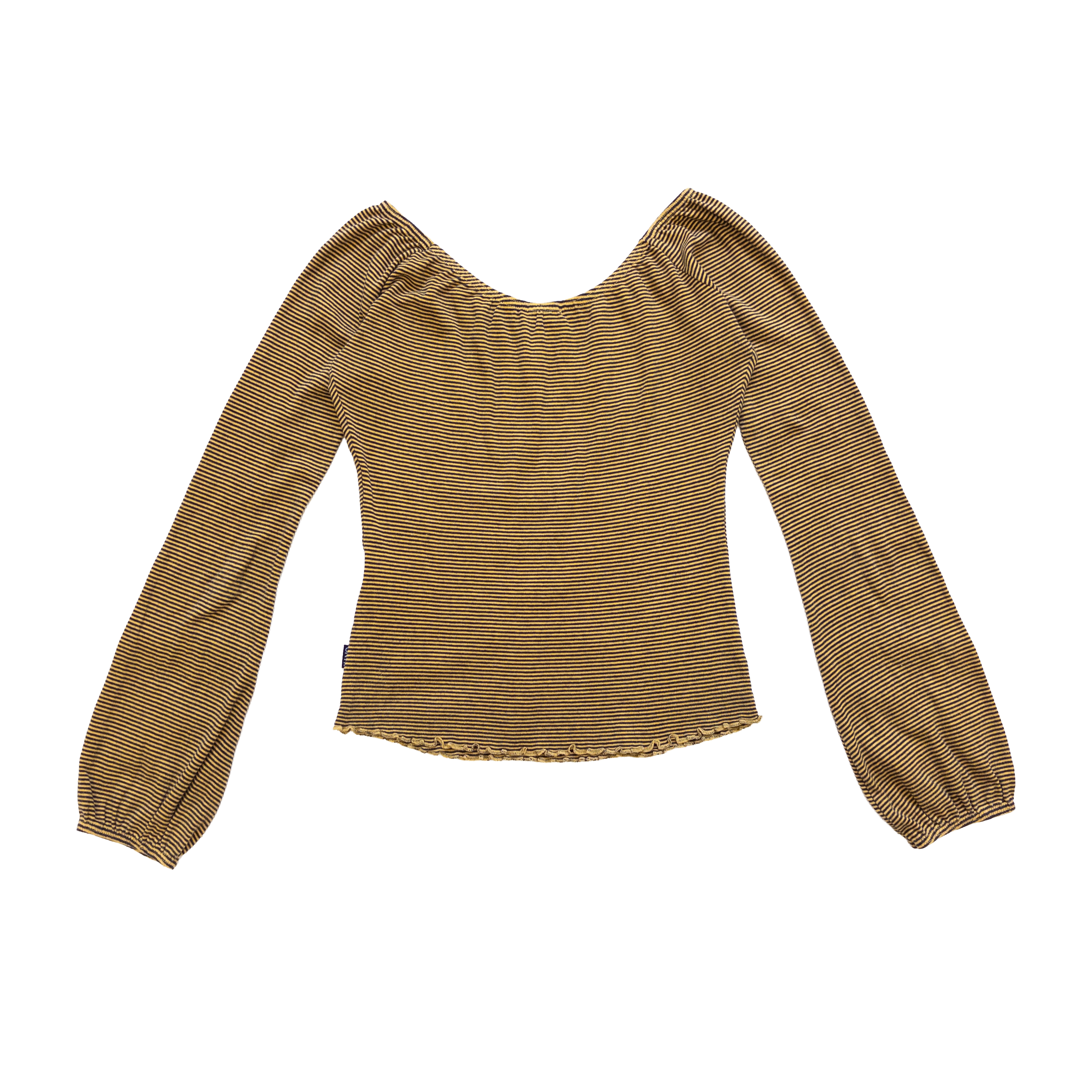 ONYX Off Shoulder Striped Long Sleeve Tee | Yellow