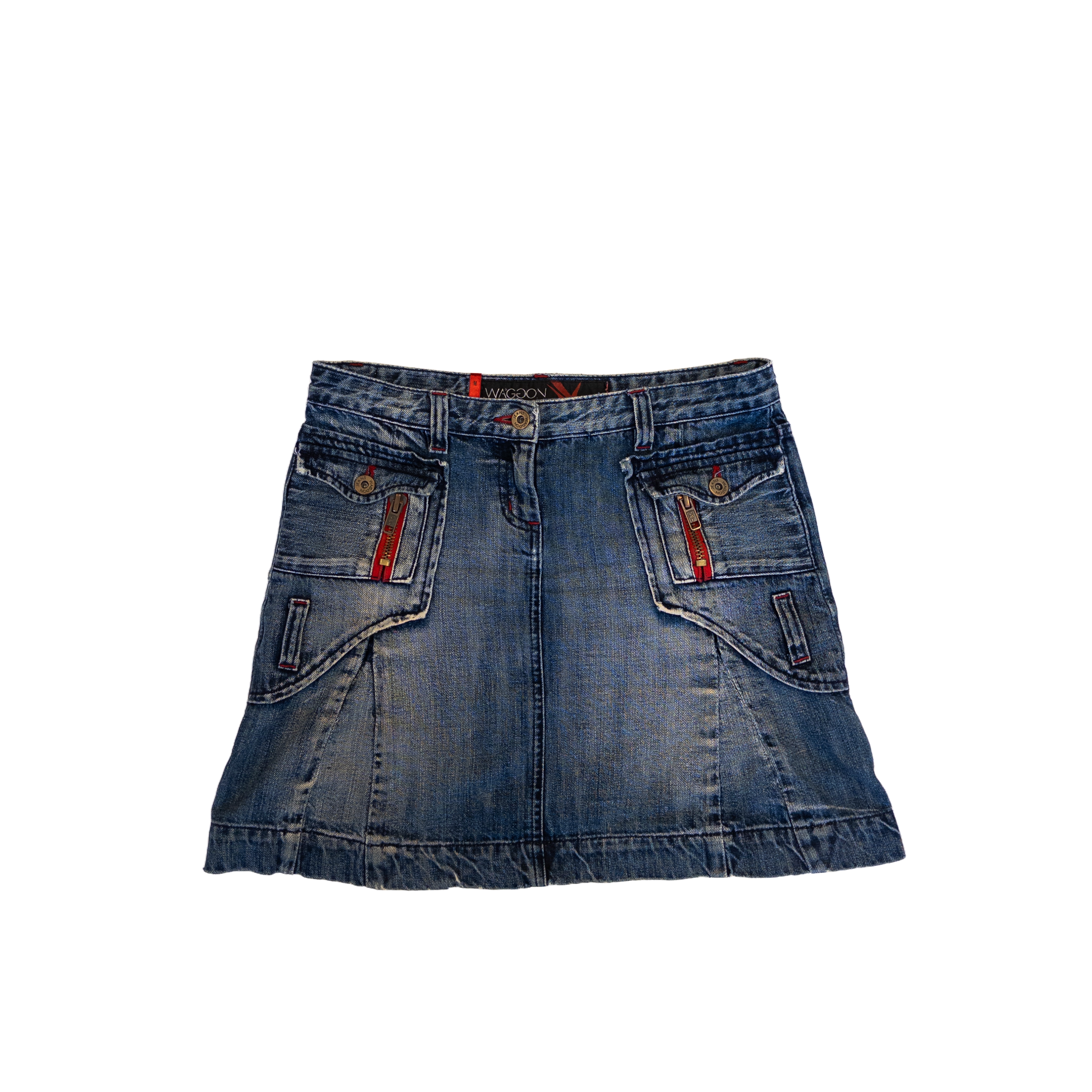 Waggon Paris Flared Denim Mini Skirt | Mid Wash