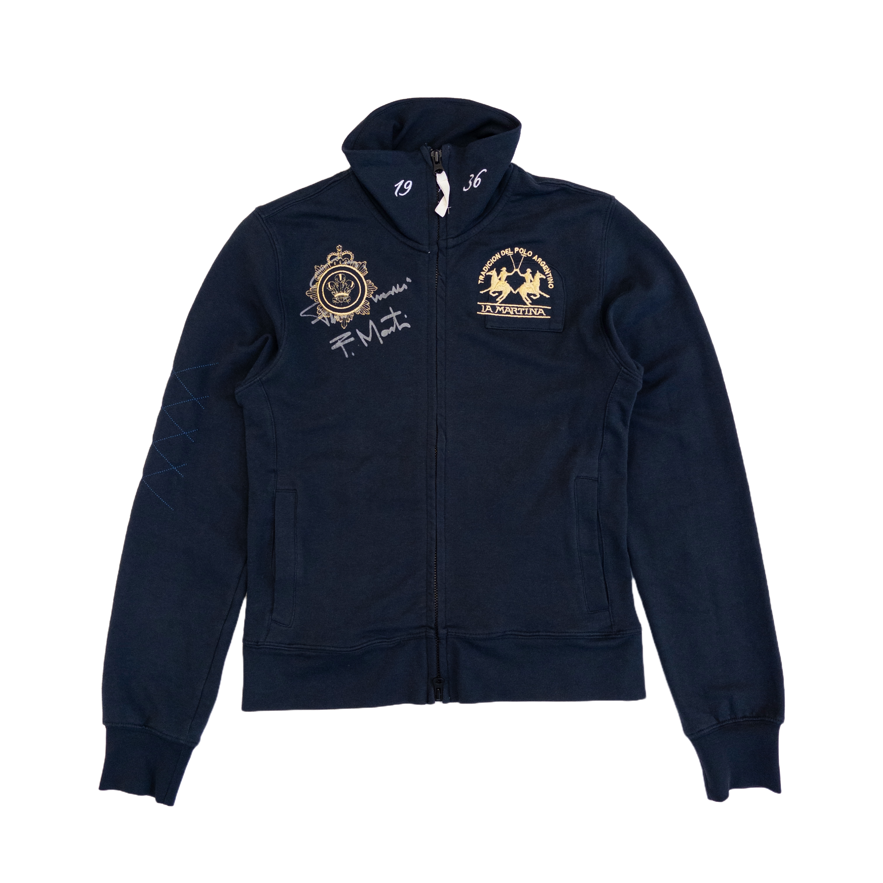 La Martina High Neck Zip Up Jumper | S | Navy