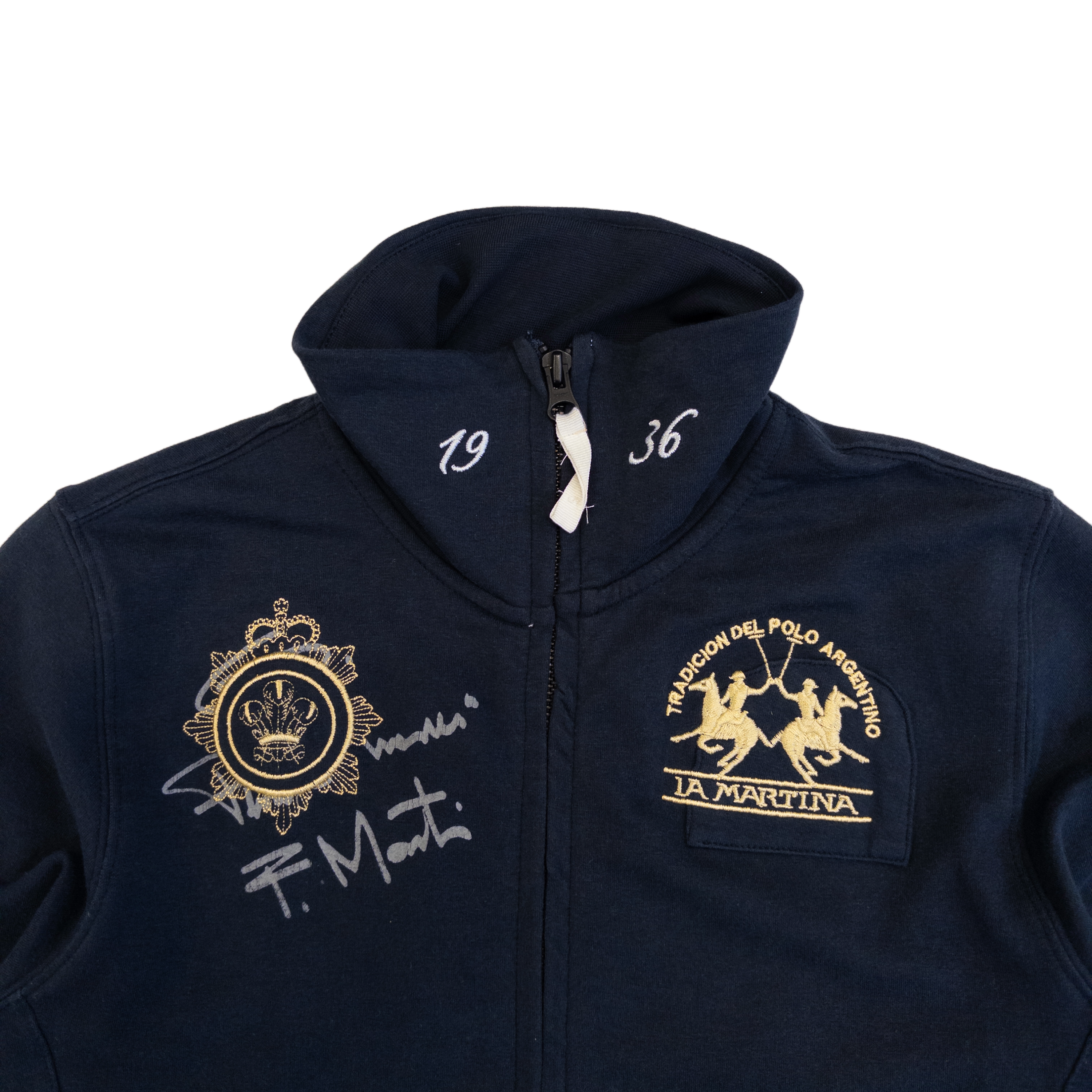 La Martina High Neck Zip Up Jumper | S | Navy