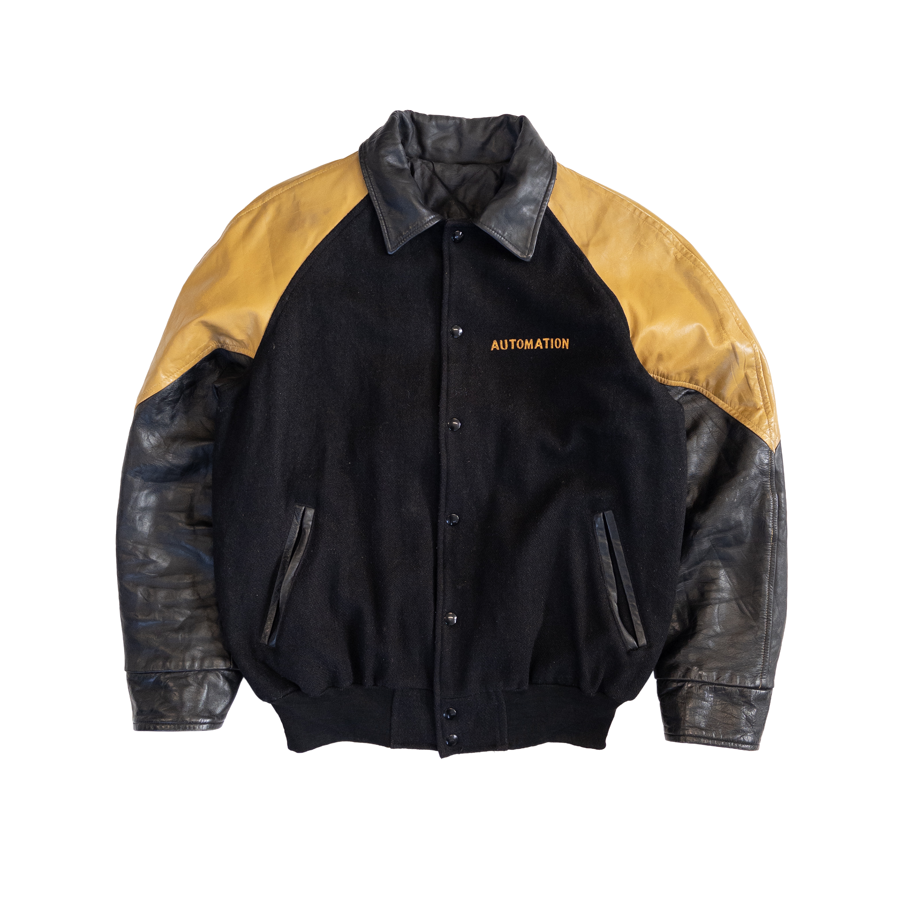 Automation Vintage Letterman Jacket | Men’s L | Black & Yellow