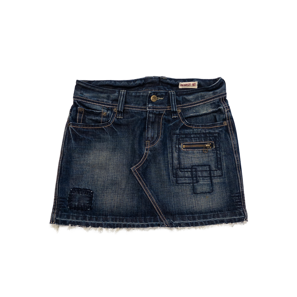 Distressed Hem Denim Mini Skirt | Dark Wash