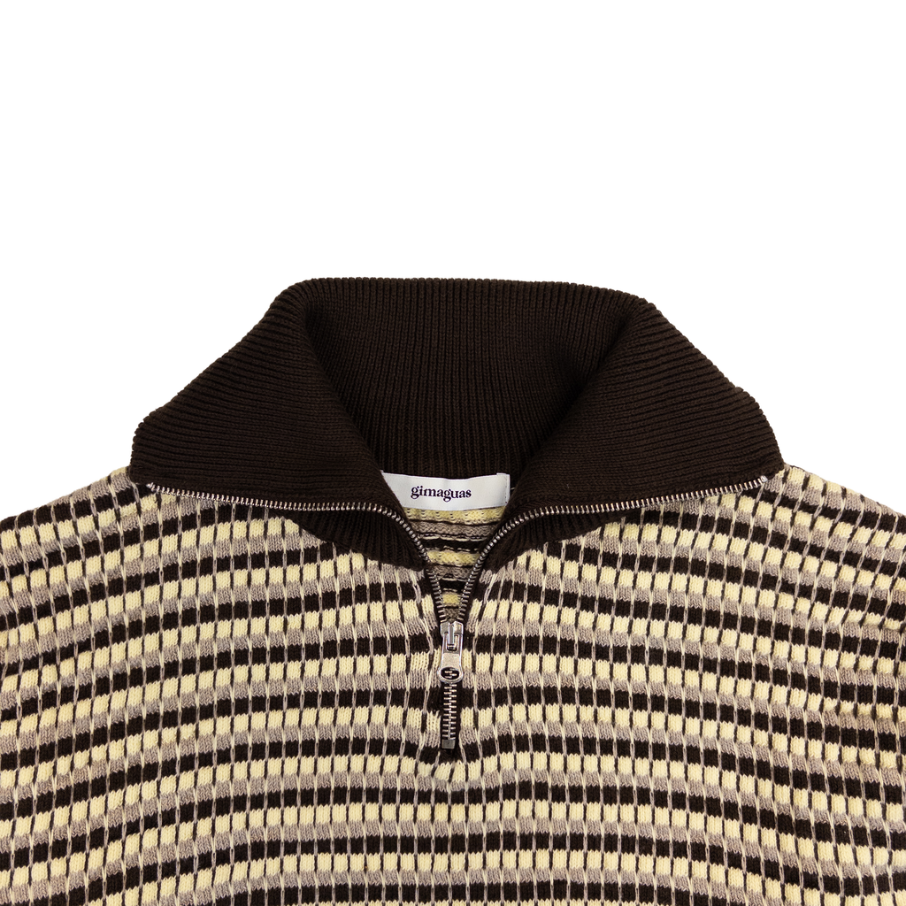 Gimaguas High Neck Zip Knit | M | Yellow & Brown