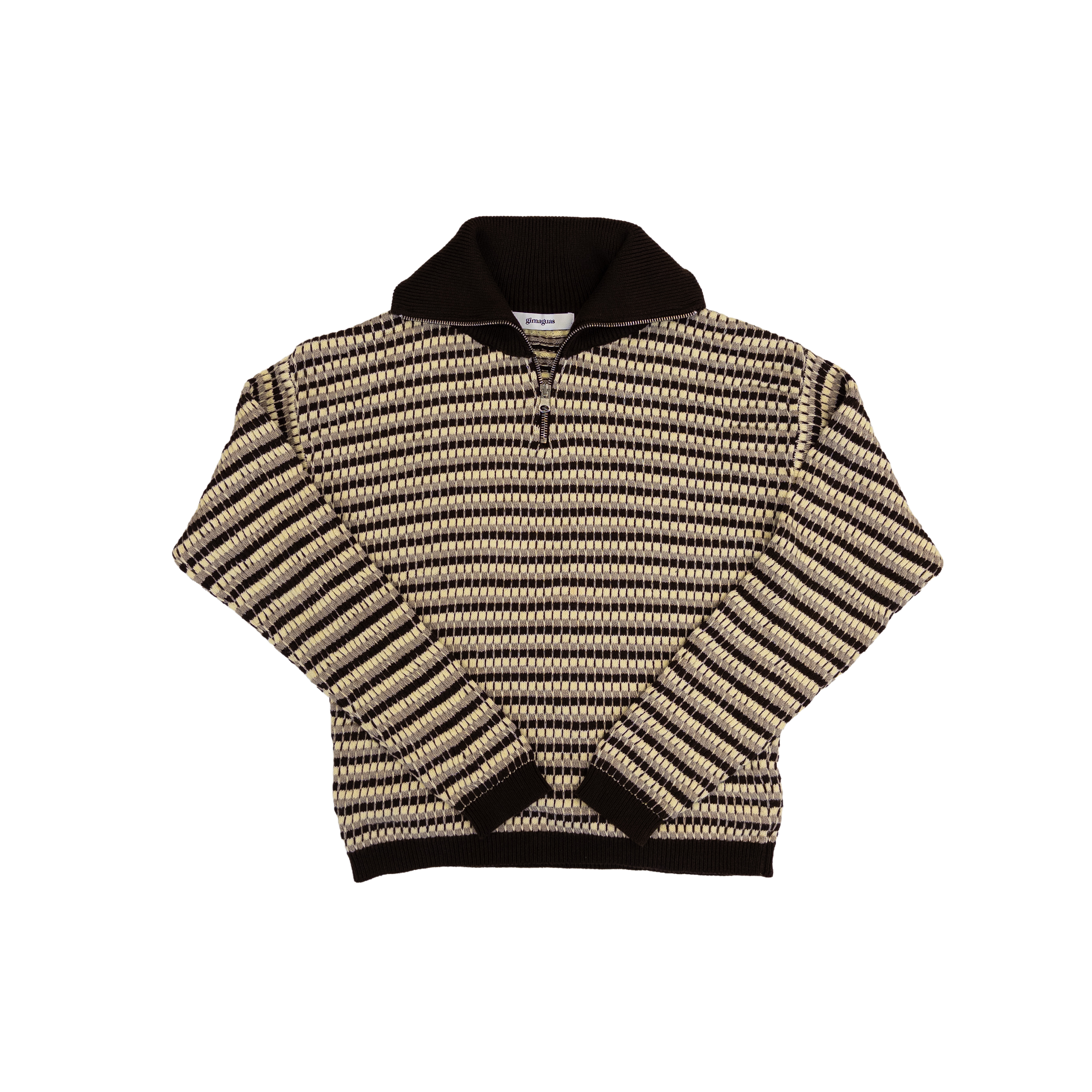 Gimaguas High Neck Zip Knit | M | Yellow & Brown