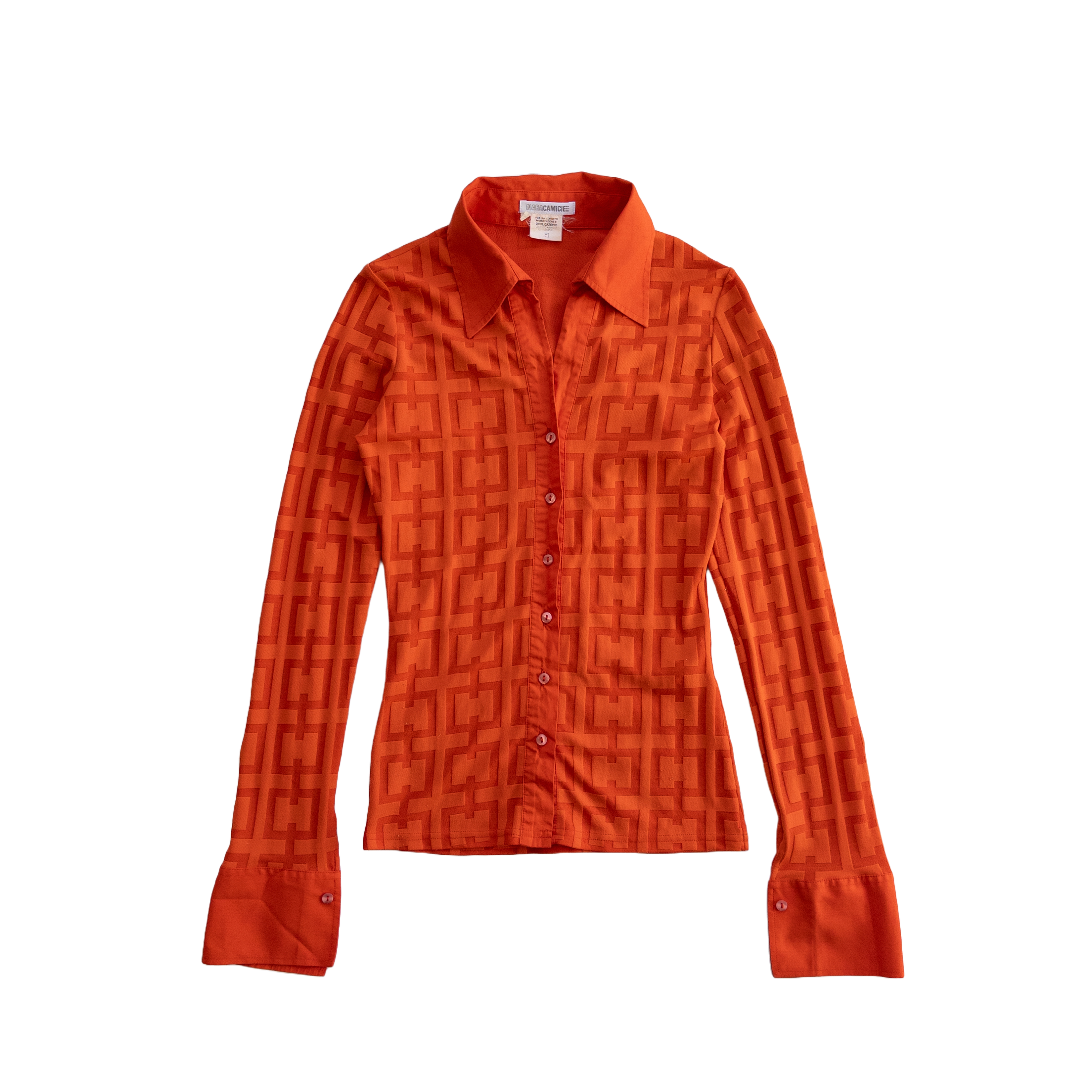 Square Pattern Long Sleeve Shirt | Orange