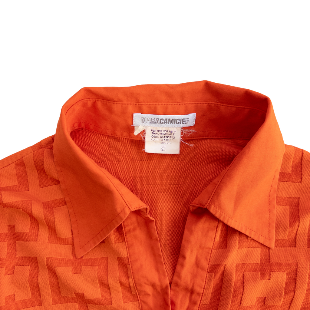 Square Pattern Long Sleeve Shirt | Orange