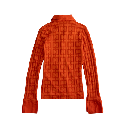 Square Pattern Long Sleeve Shirt | Orange