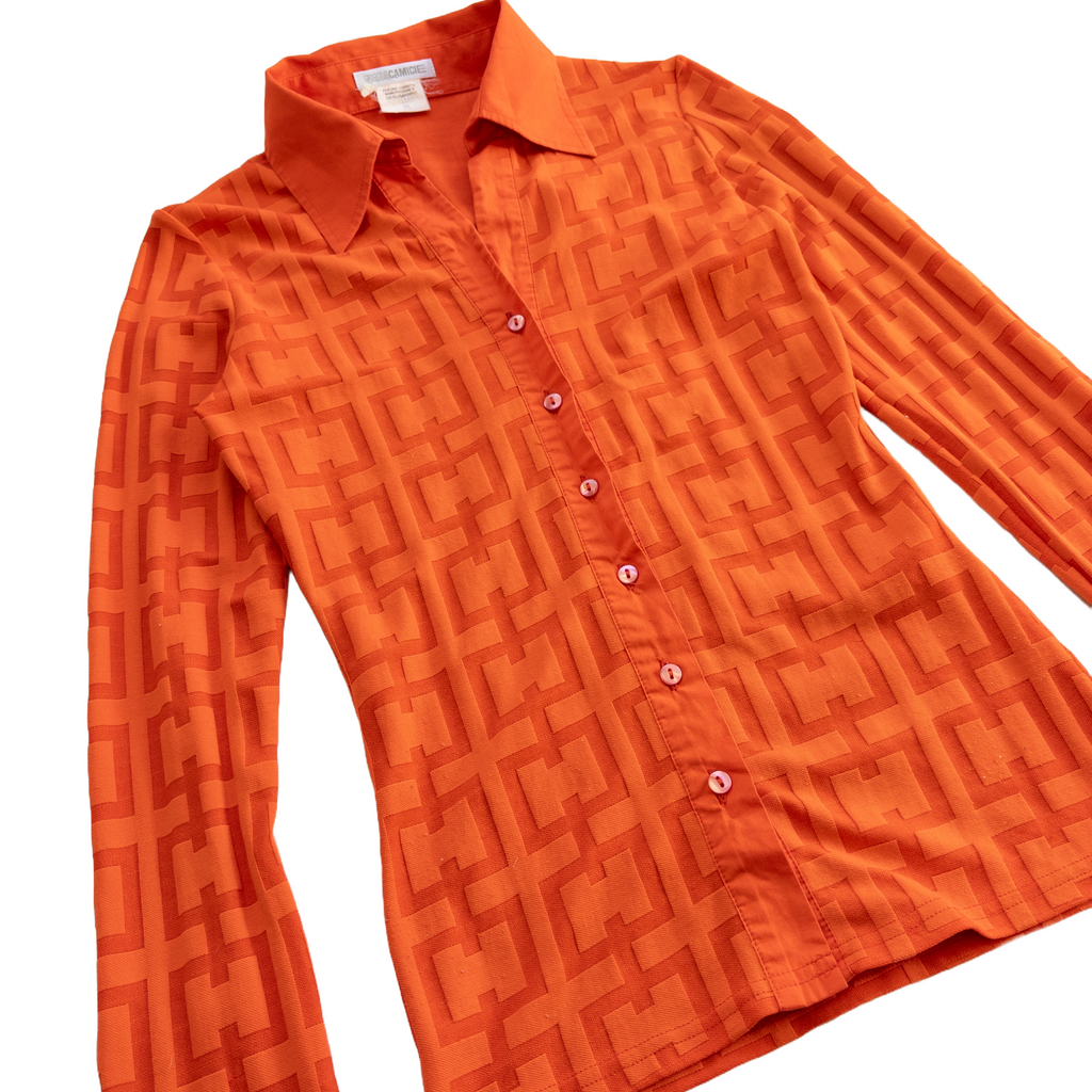 Square Pattern Long Sleeve Shirt | Orange