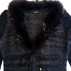 Roberto Cavalli Genuine Fur Sheering Glitter Cardigan | M | Black