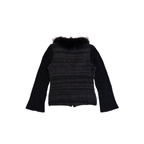 Roberto Cavalli Genuine Fur Sheering Glitter Cardigan | M | Black