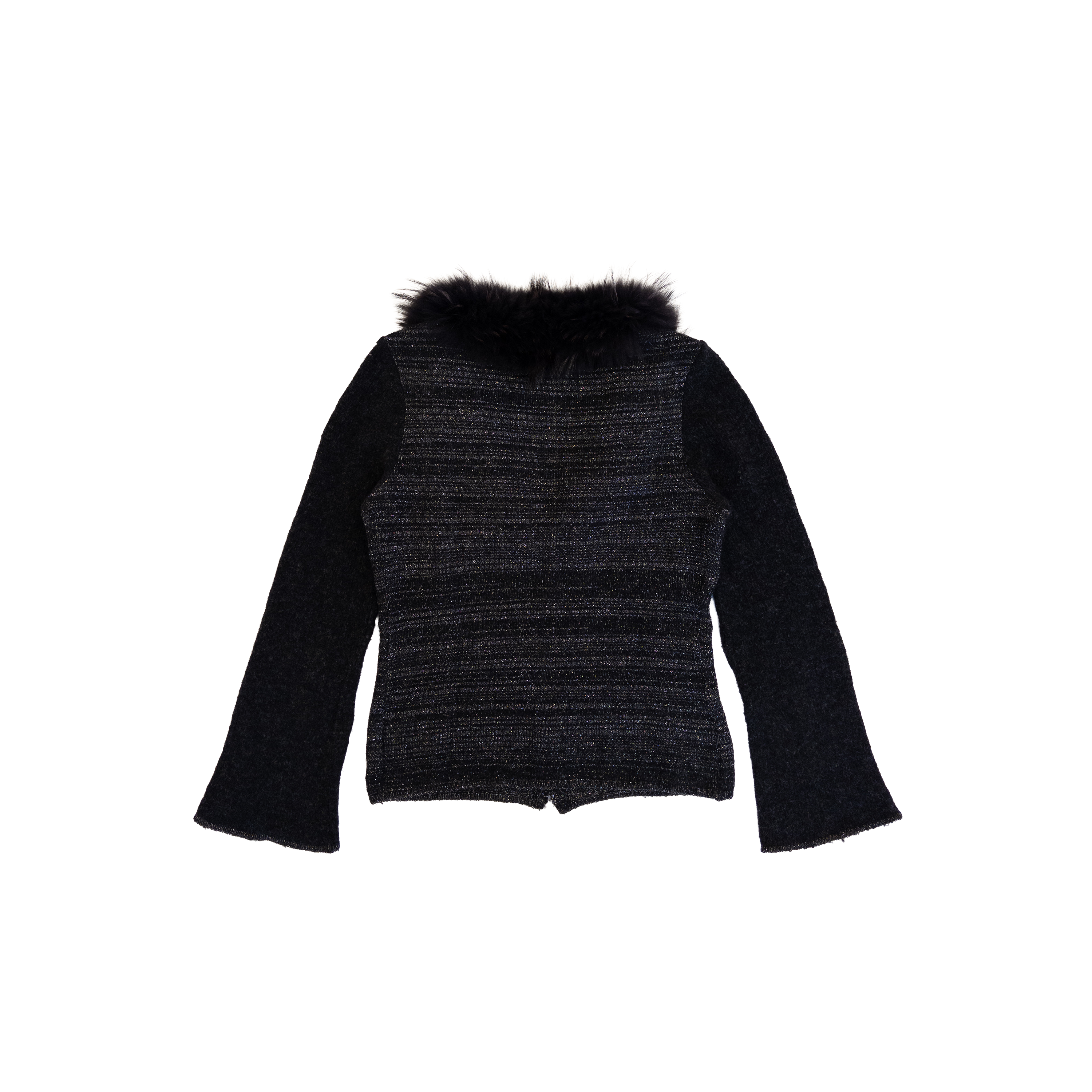 Roberto Cavalli Genuine Fur Sheering Glitter Cardigan | M | Black