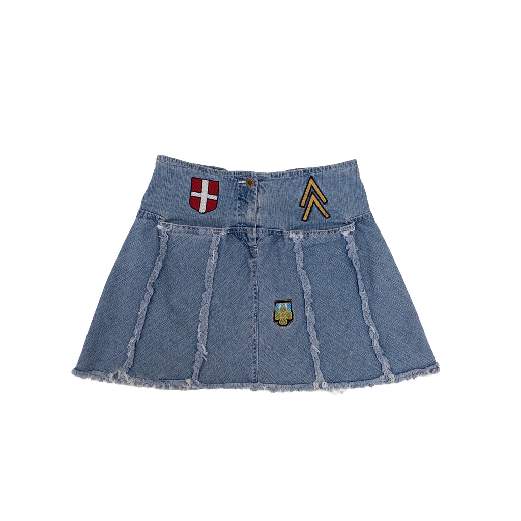 Joyce Distressed Hem Mini Denim Skirt | M | Light Washed