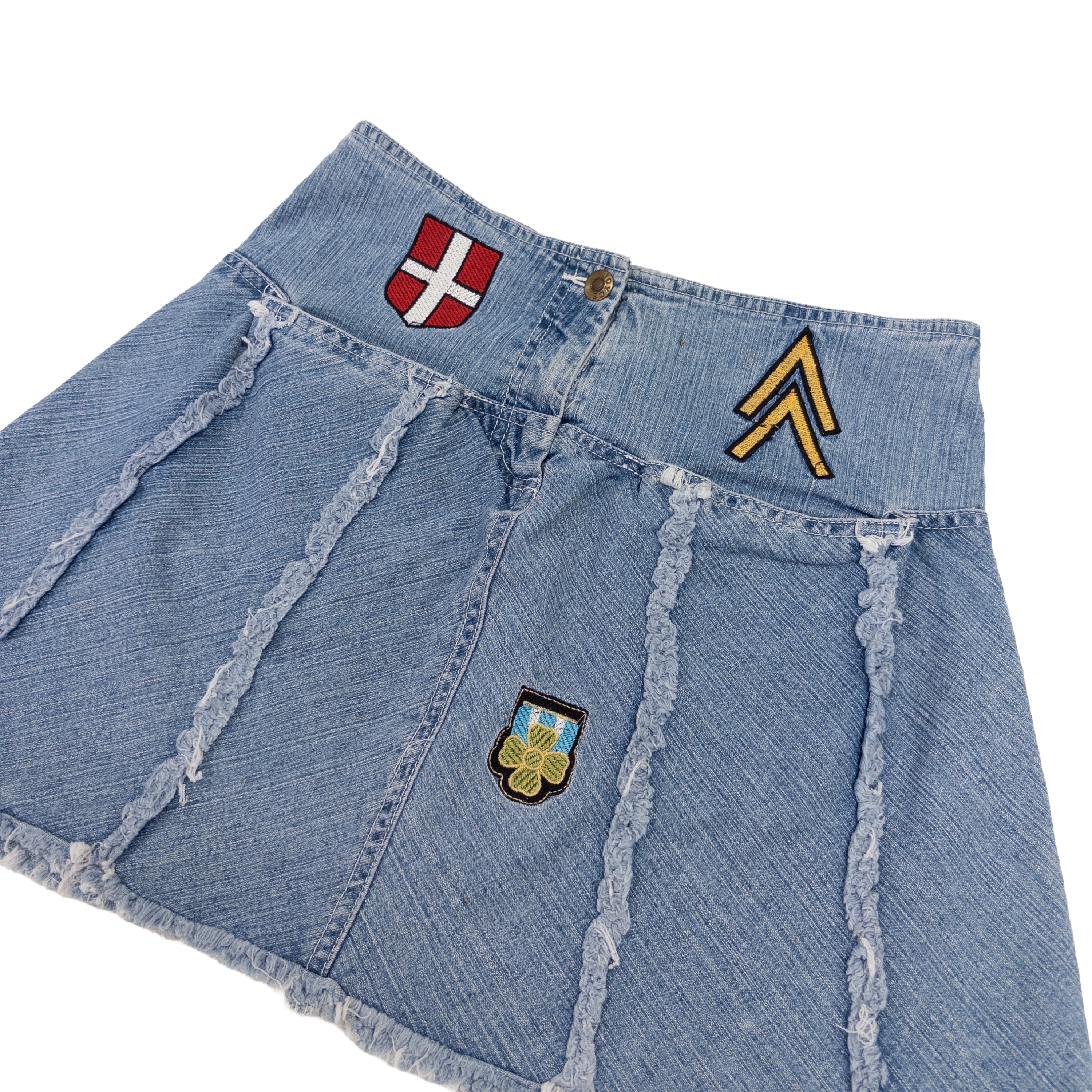 Joyce Distressed Hem Mini Denim Skirt | M | Light Washed