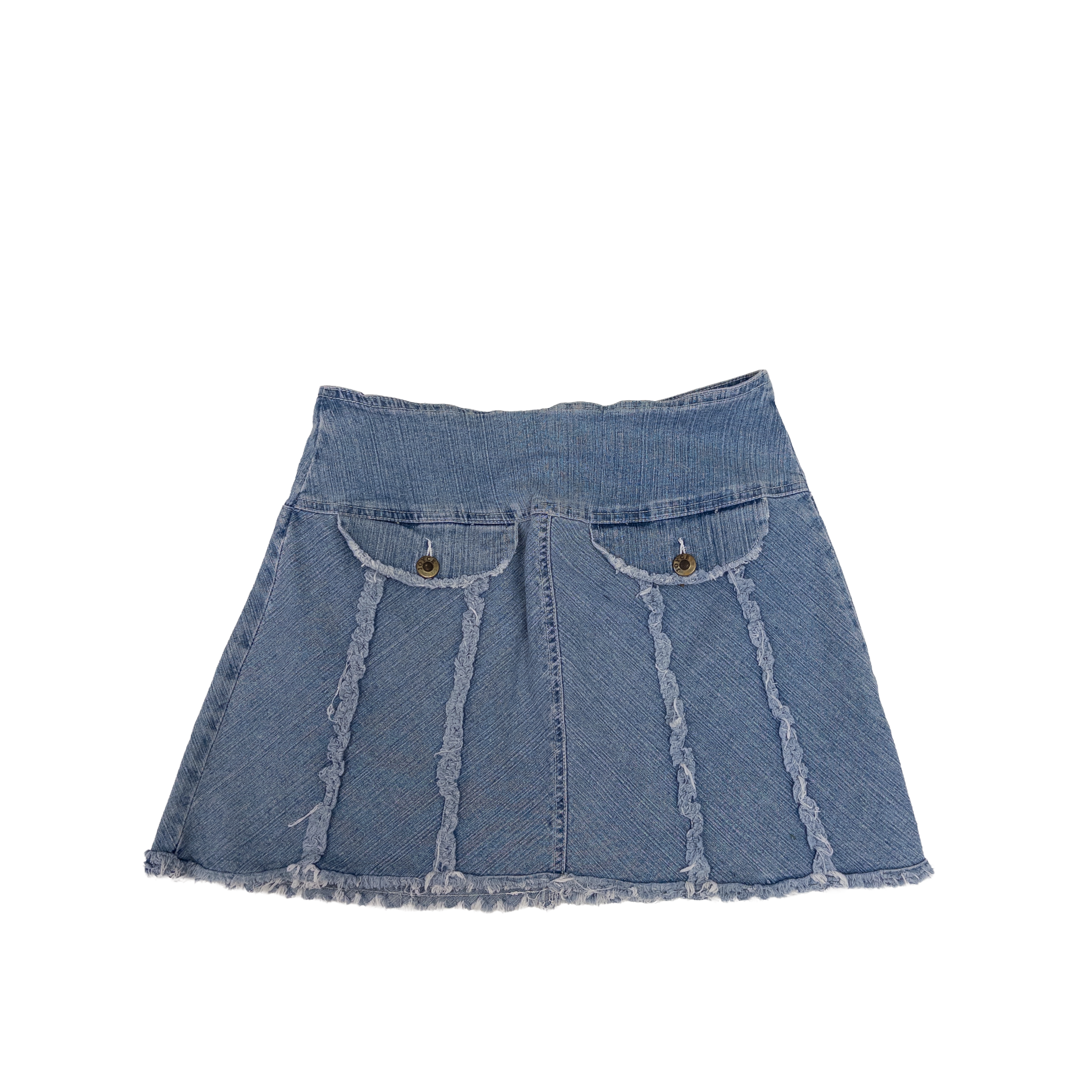 Joyce Distressed Hem Mini Denim Skirt | M | Light Washed