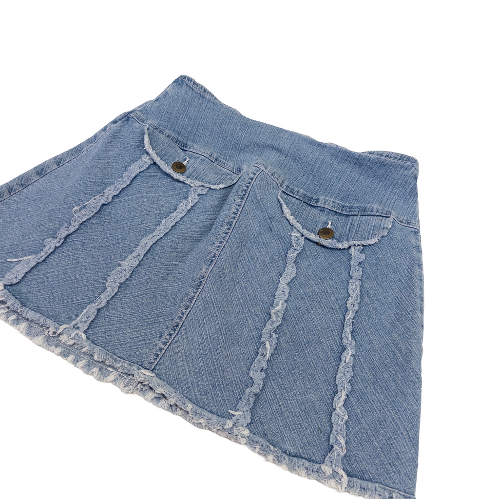 Joyce Distressed Hem Mini Denim Skirt | M | Light Washed