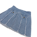 Joyce Distressed Hem Mini Denim Skirt | M | Light Washed