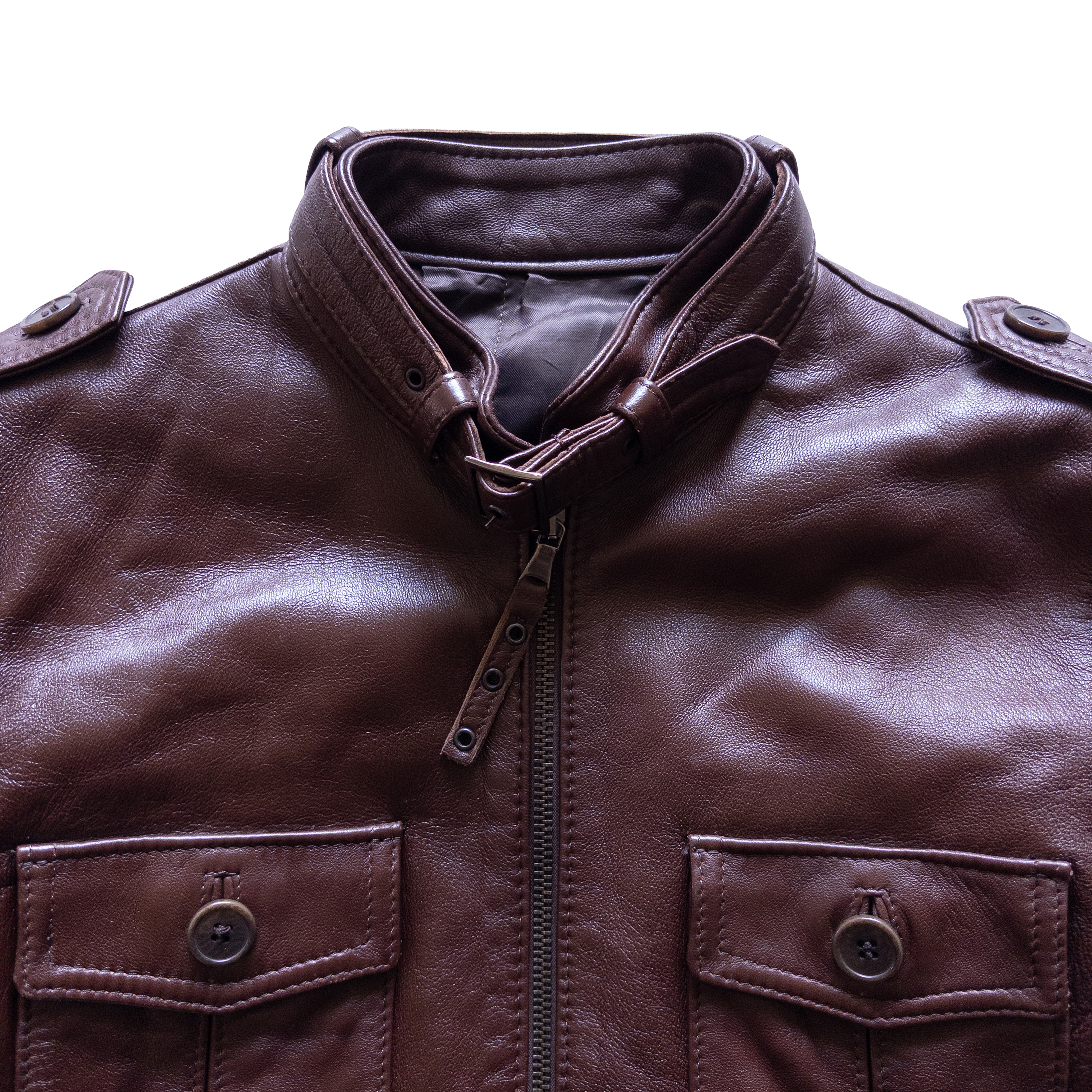 Zip Up Genuine Leather Jacket | S-M | Burgundy