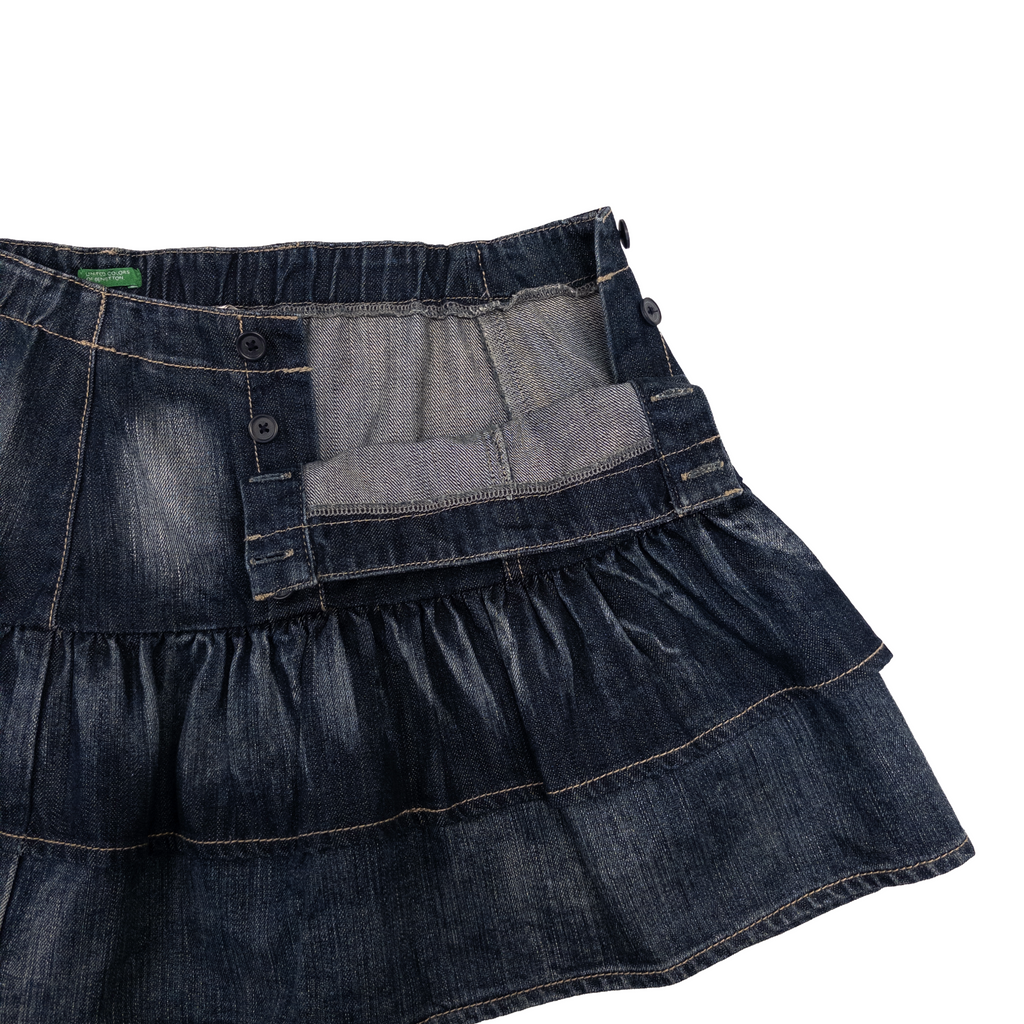 Benetton Pleated Denim Skirt | M | Dark Washed