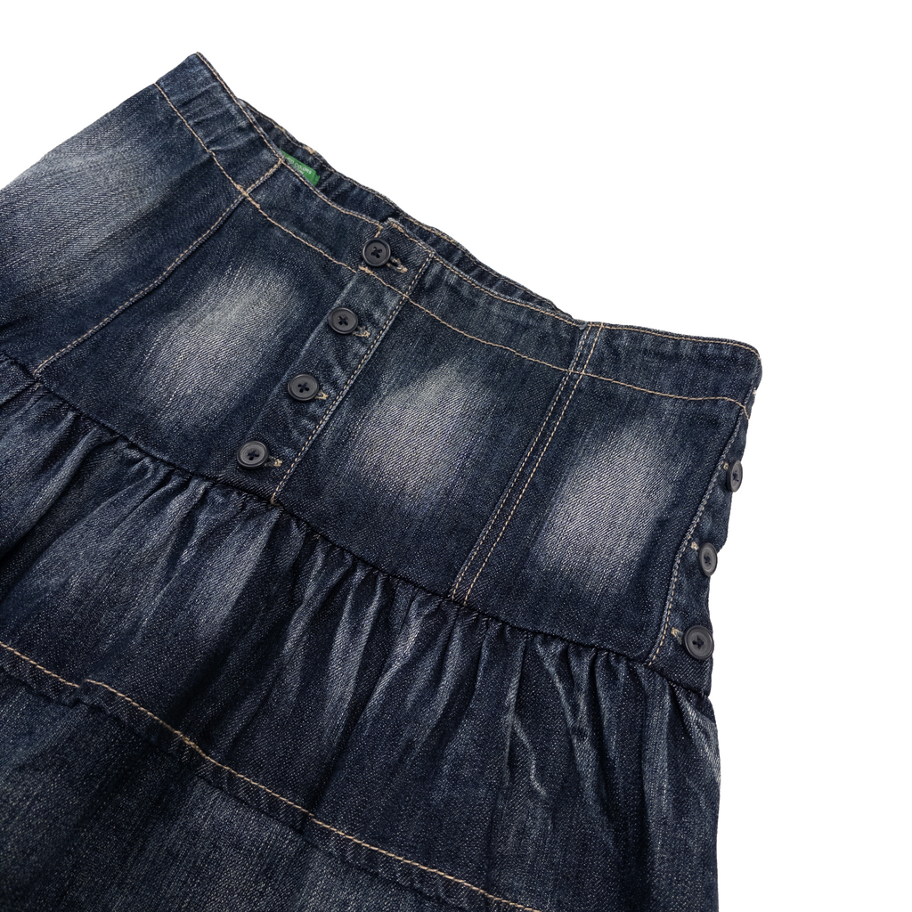 Benetton Pleated Denim Skirt | M | Dark Washed