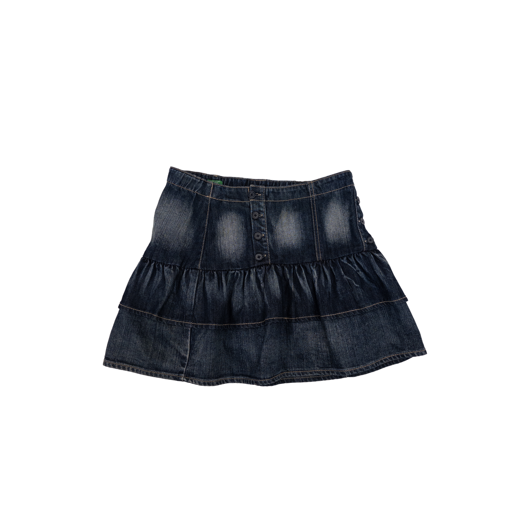 Benetton Pleated Denim Skirt | M | Dark Washed