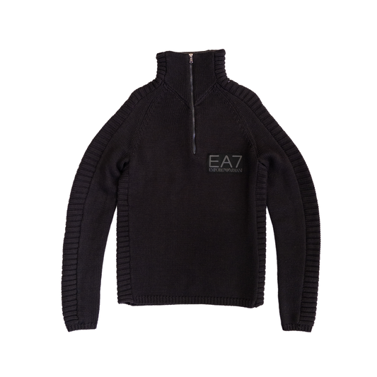 Emporio Armani High Neck Zip Knit | L | Dark Brown