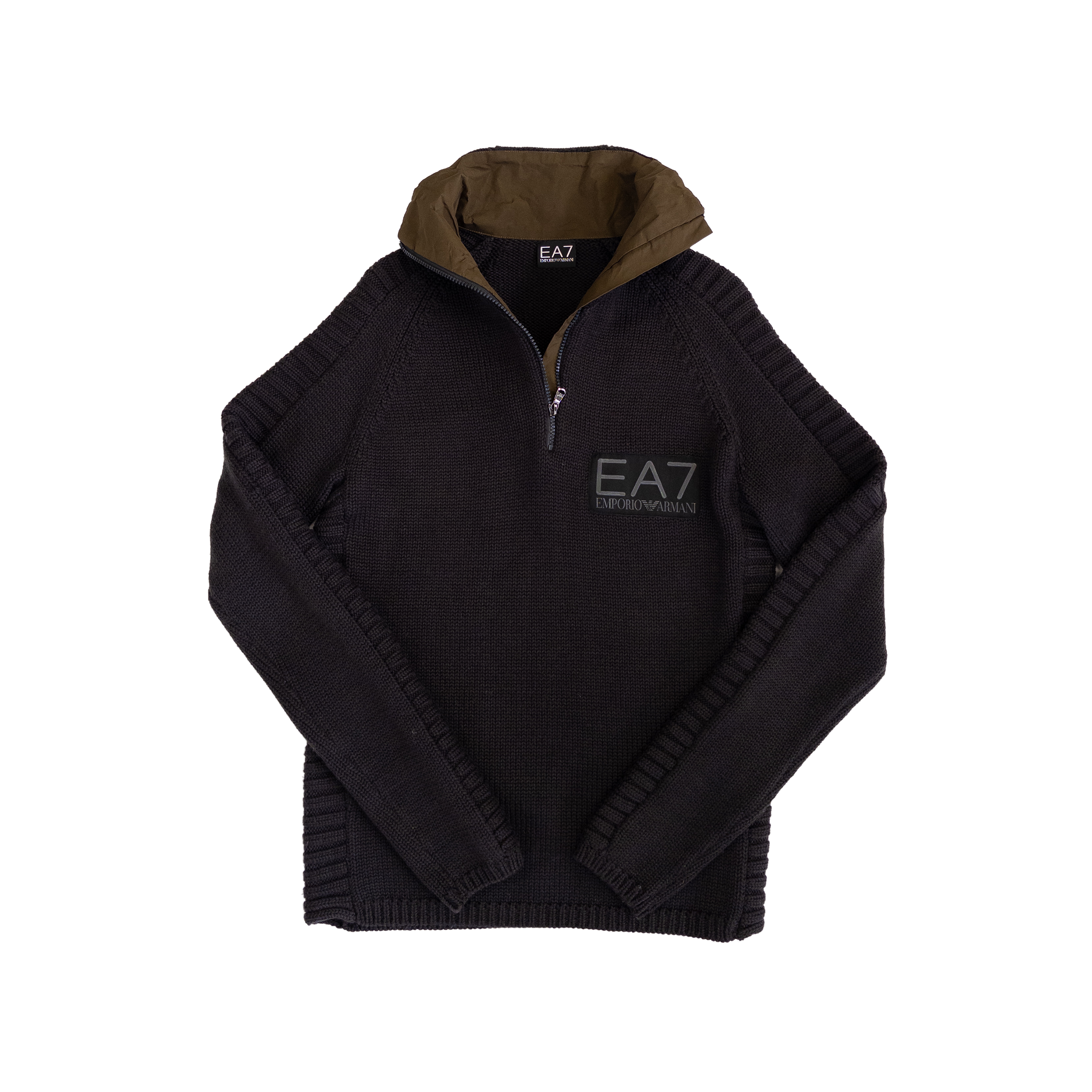 Emporio Armani High Neck Zip Knit | L | Dark Brown