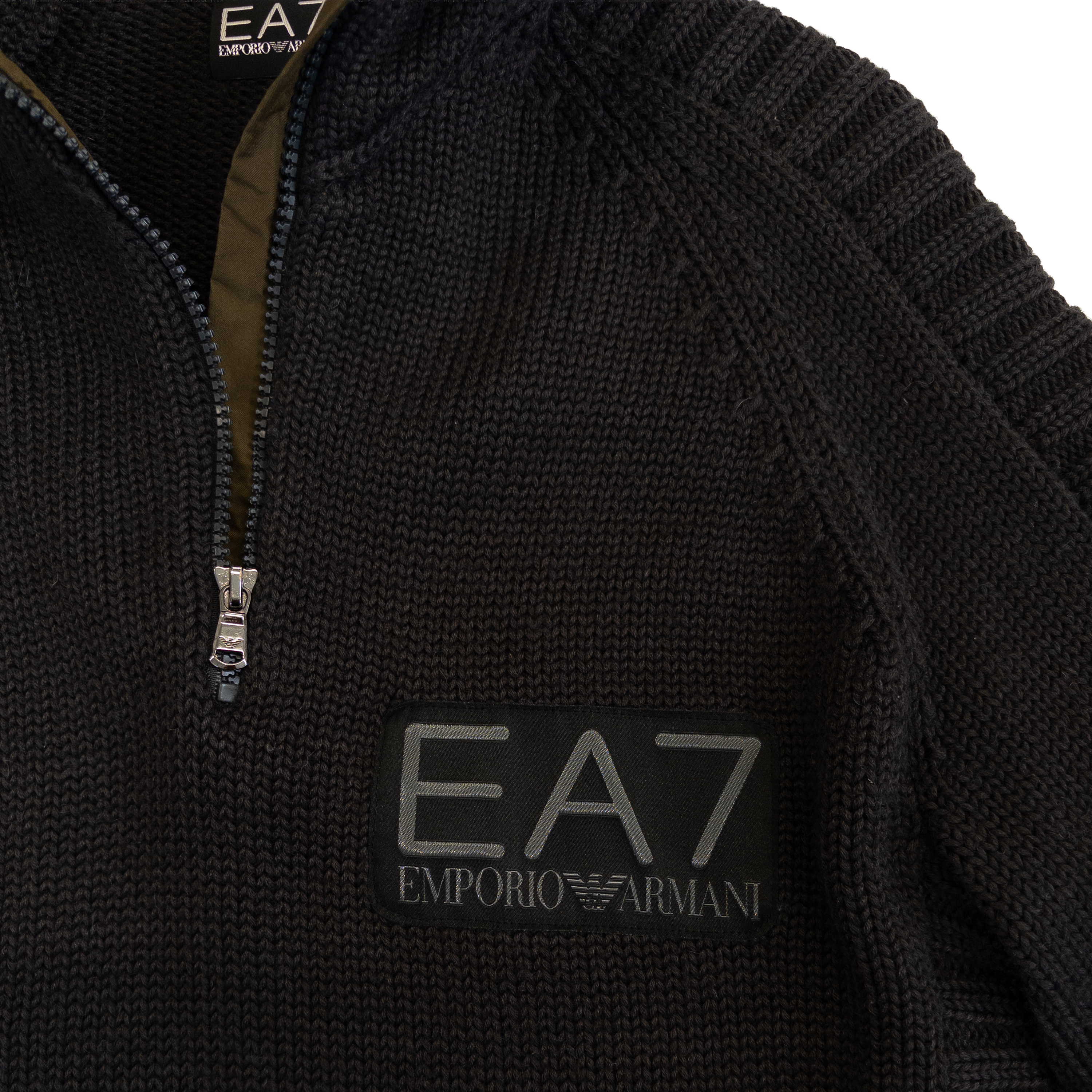 Emporio Armani High Neck Zip Knit | L | Dark Brown