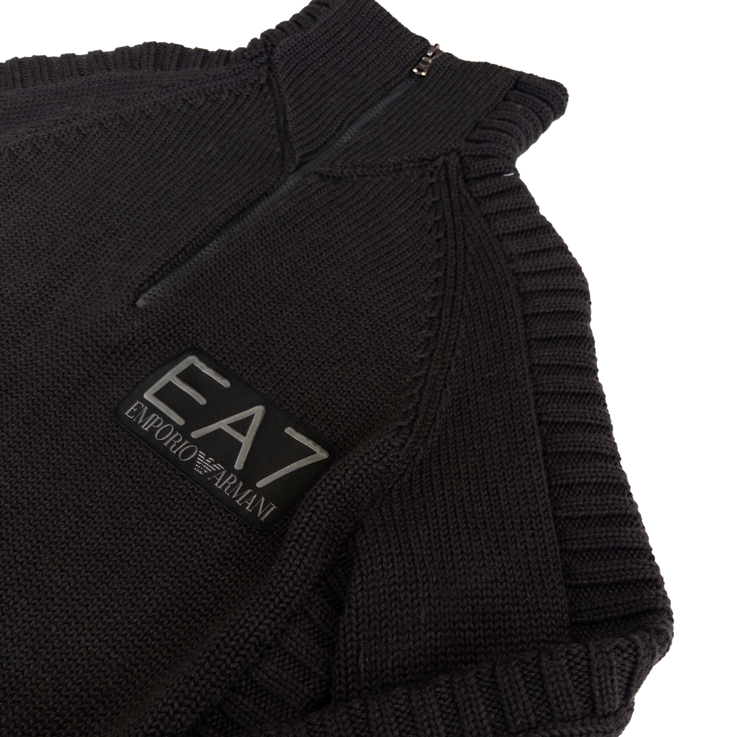 Emporio Armani High Neck Zip Knit | L | Dark Brown