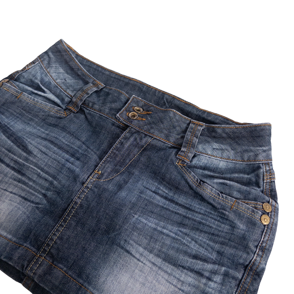 Two Button Mini Skirt | 28 | Dark Wash