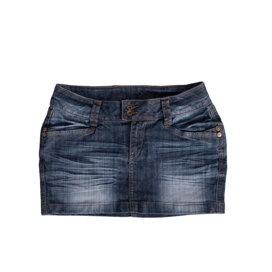 Two Button Mini Skirt | 28 | Dark Wash
