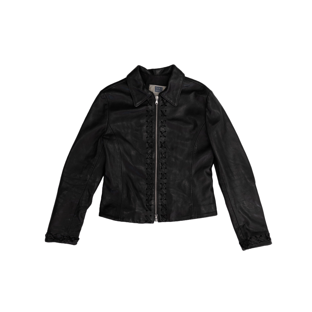 Genuine Leather Lace Lined Jacket | Black