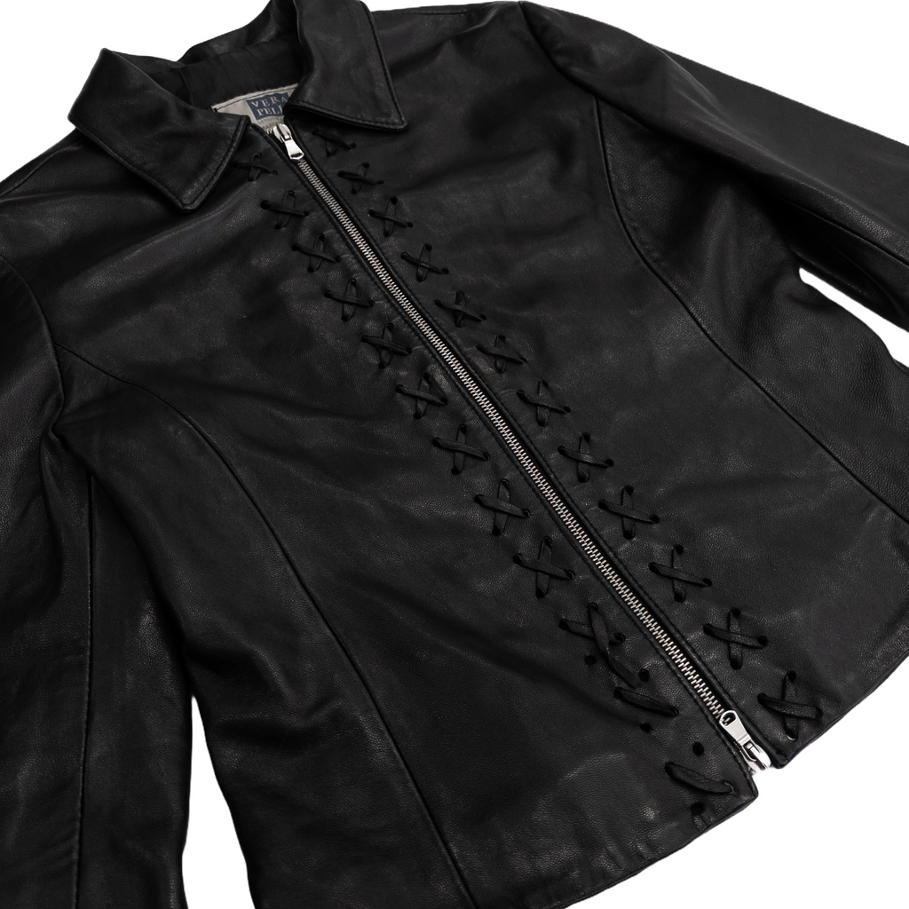 Genuine Leather Lace Lined Jacket | Black