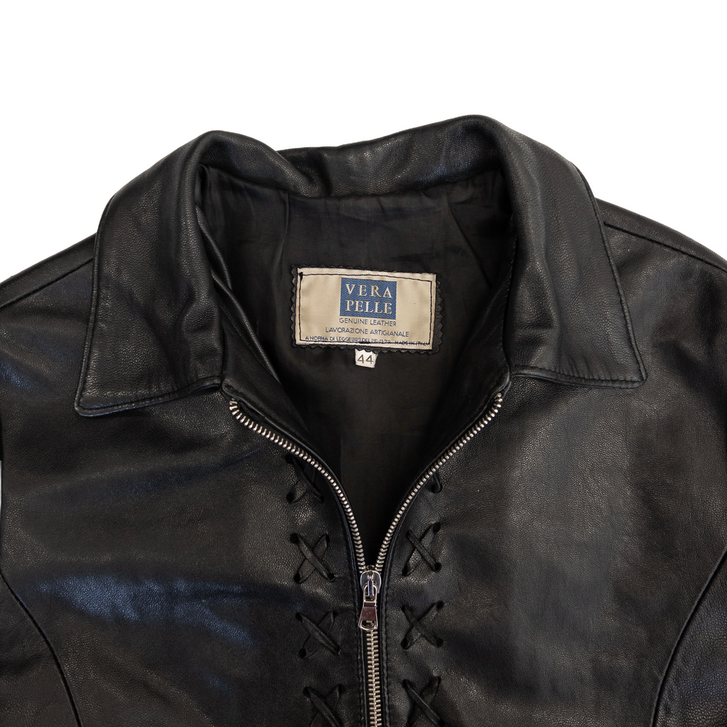 Genuine Leather Lace Lined Jacket | Black