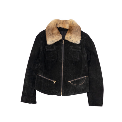 Genuine Suede Shearling Collar Jacket | Black