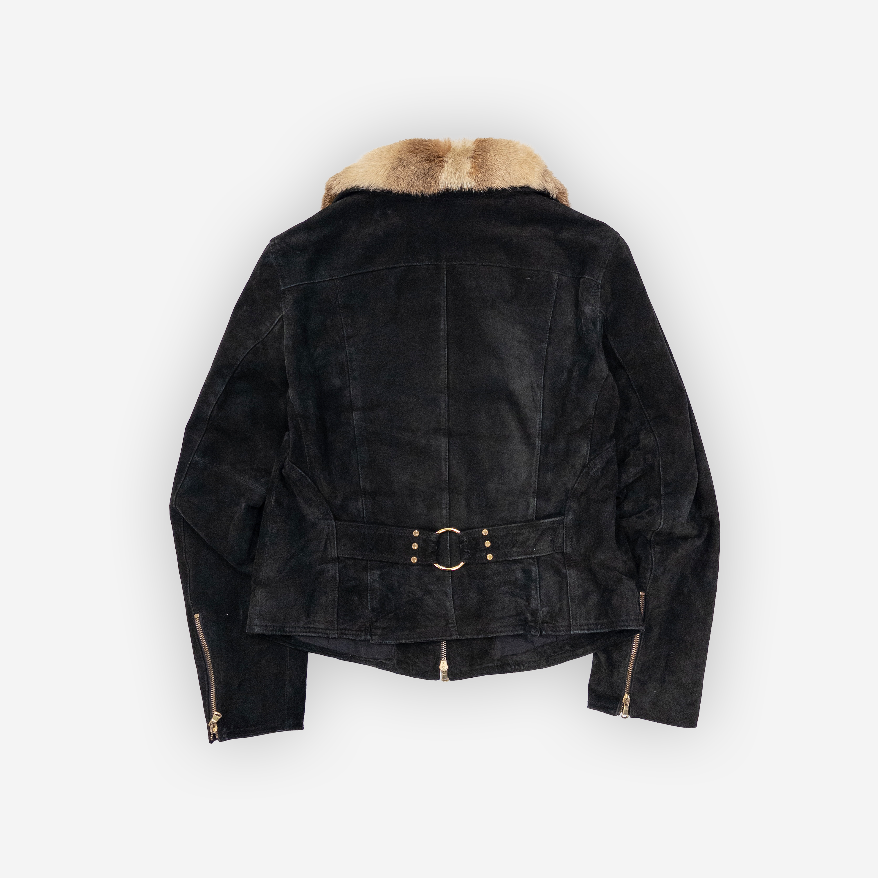 Genuine Suede Shearling Collar Jacket | Black