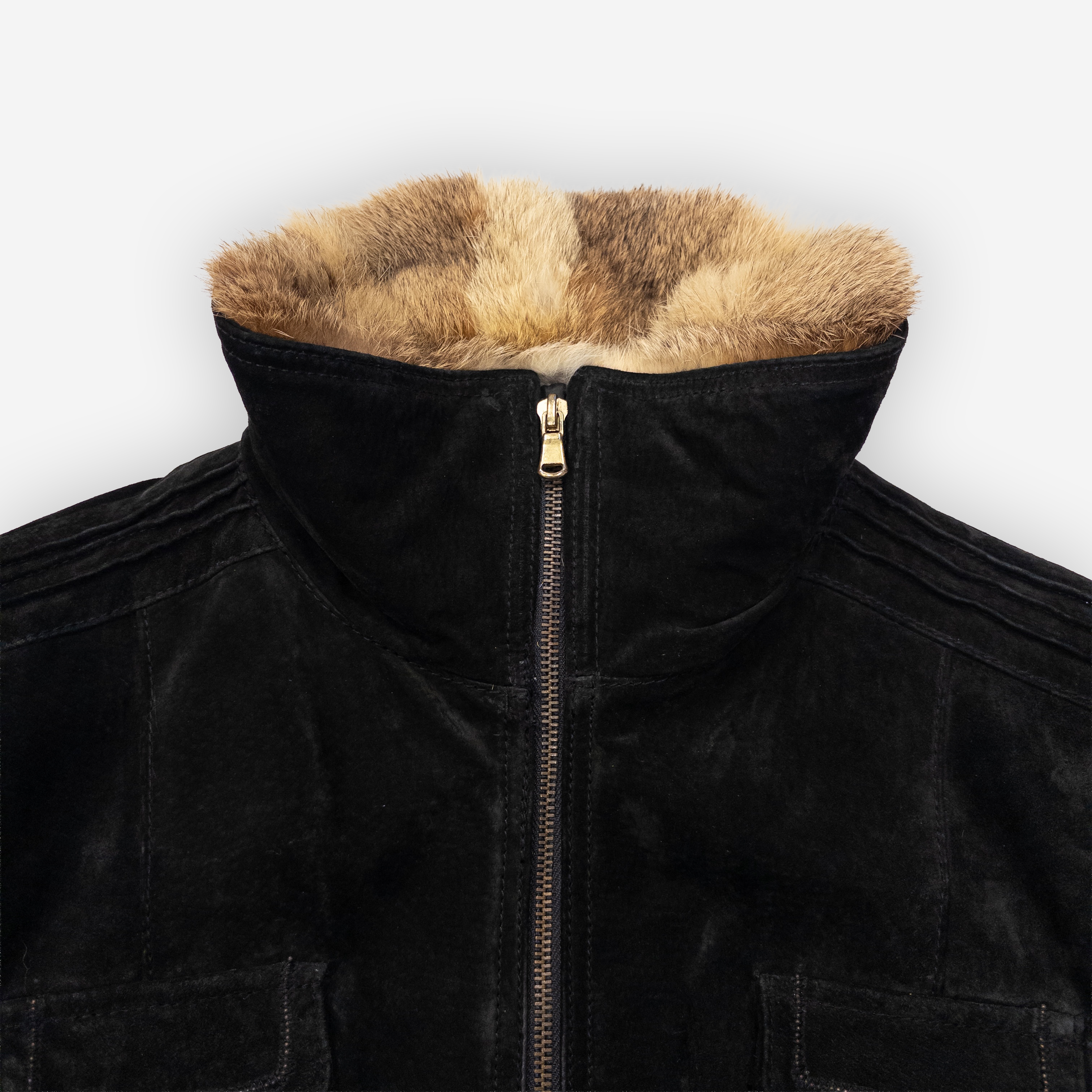 Genuine Suede Shearling Collar Jacket | Black