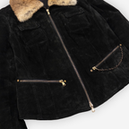 Genuine Suede Shearling Collar Jacket | Black