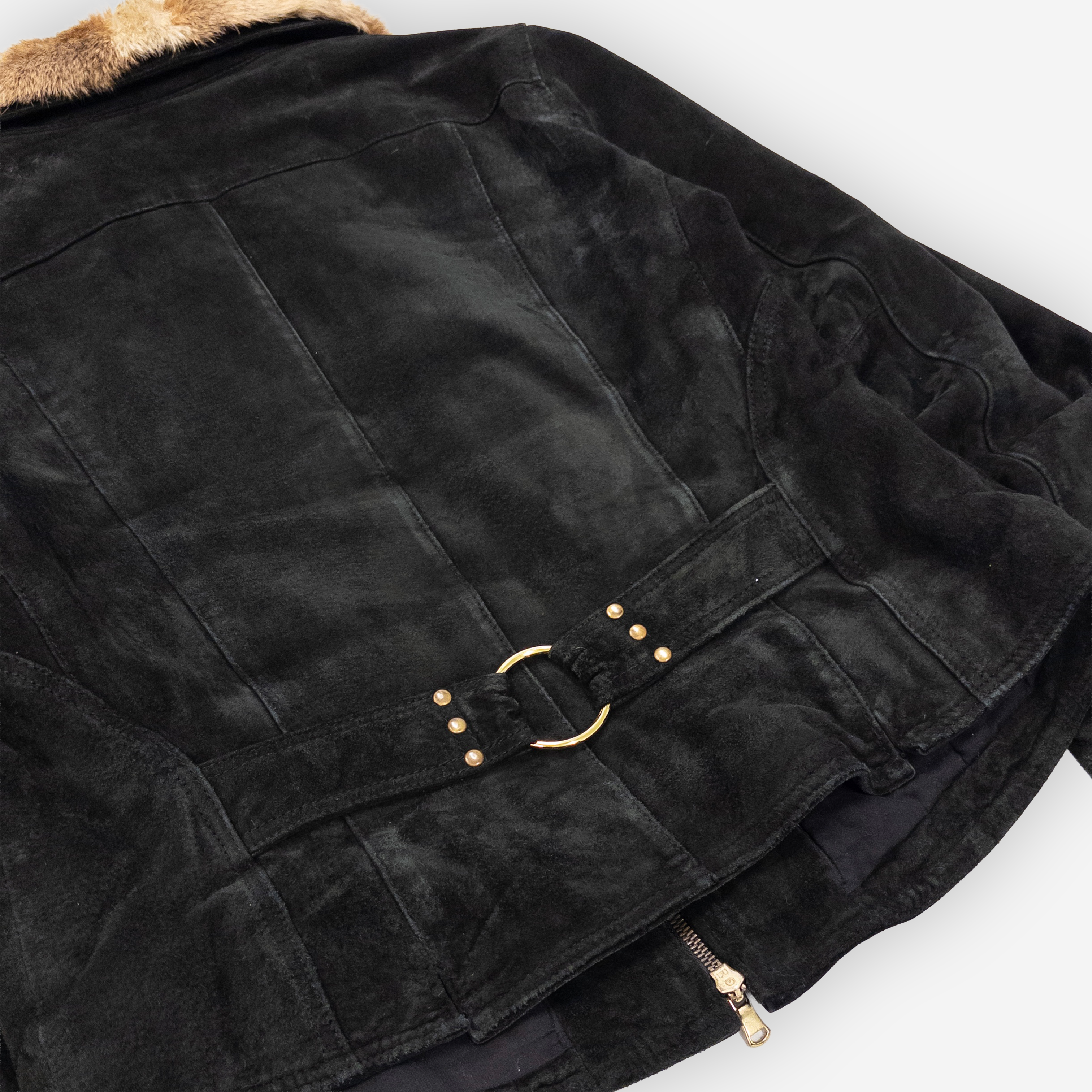 Genuine Suede Shearling Collar Jacket | Black