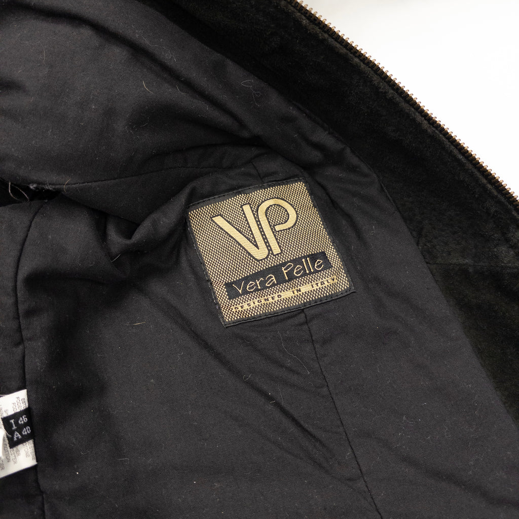 Genuine Suede Shearling Collar Jacket | Black